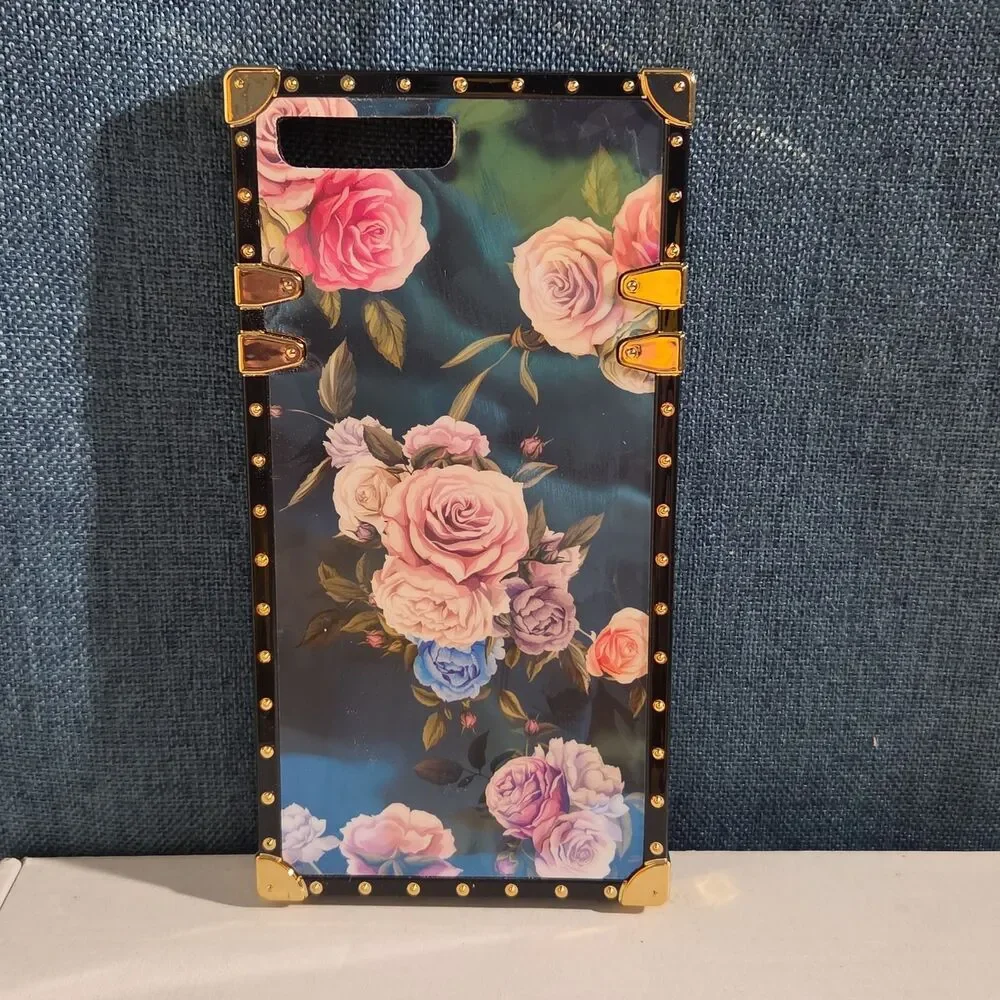 Luxury Trunk Rose Phone Case Gold Rivet Retro Cover